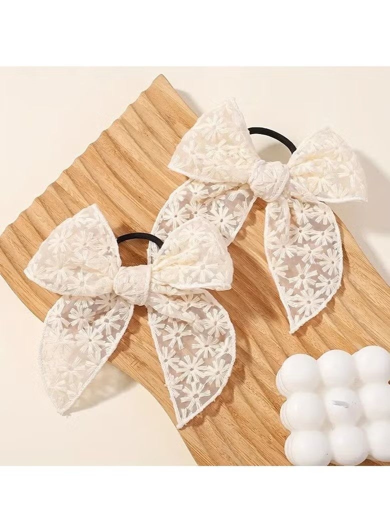 3 ربطات شعر أنيقة على شكل فيونكة فراشة للبنات - لون أبيض كريمي، مصنوعة من البوليستر، مناسبة لجميع الفصول. - Image 4